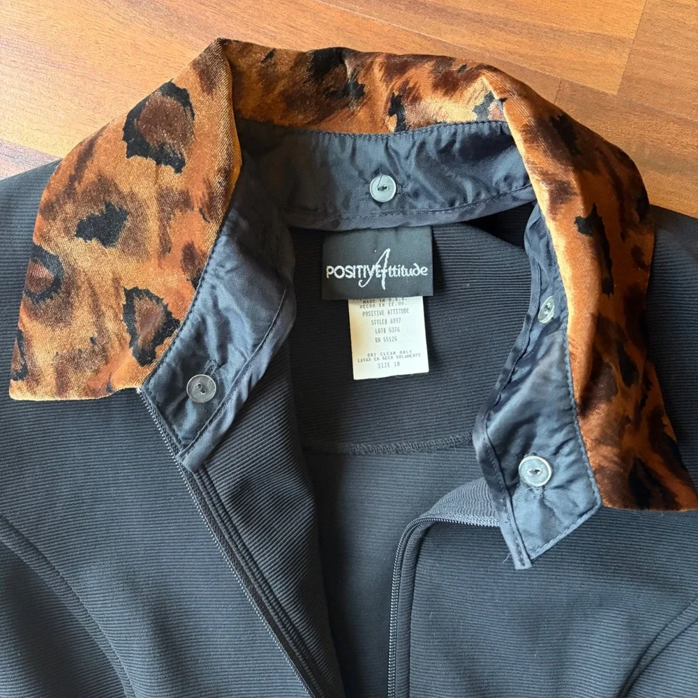 Positive Attitude Black Leopard Print Collar Cuff‎ Blazer Jacket Size 10